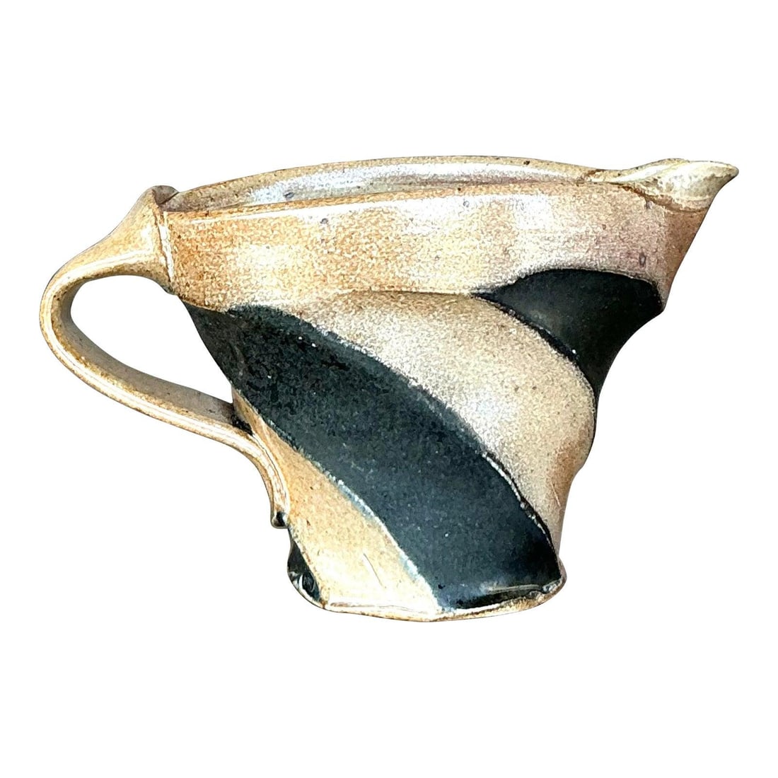 Vintage Boho Studio Pottery Pitcher Beige and Black Artisan Piece (1 of 9)