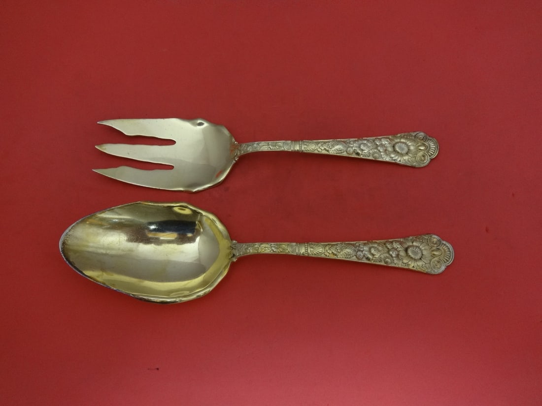 Gorham Cluny Vermeil Sterling Silver Salad Serving Set 2pc 9 1/8": Gorham Cluny Vermeil Sterling Silver Salad Serving Set 2pc 9 1/8" Enhance your dining experience with this exquisite 2-piece Salad Serving Set from the Cluny Vermeil pattern by Gorham. Crafted entirel