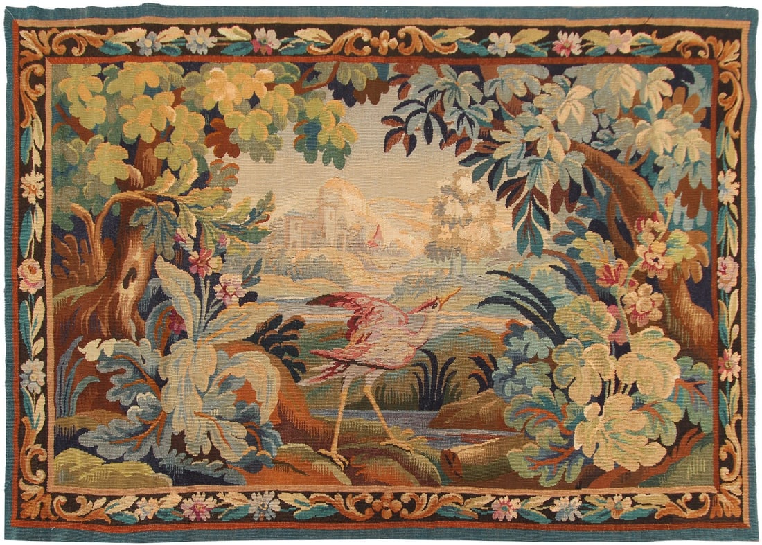 French Verdure Bird Wool Tapestry 4x6 Handmade c.1900: French Verdure Bird Wool Tapestry 4x6 Handmade c.1900 This is an original antique French Verdure Bird tapestry, handmade in France circa 1900. Crafted from 100% handwoven wool with a cotton foundation