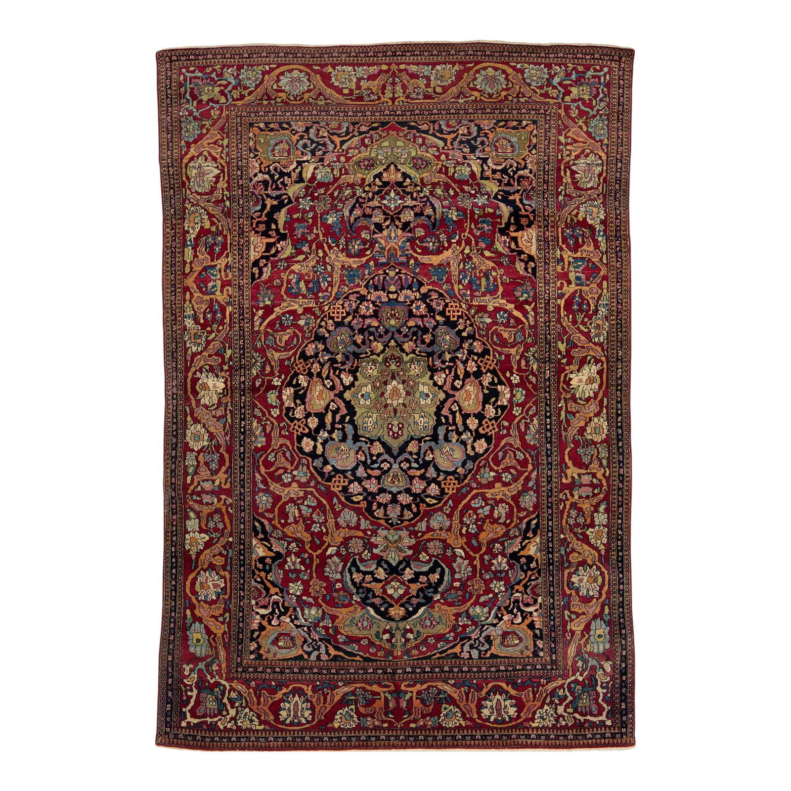 1920s Antique Kerman Persian Wool Rug Floral Rosette Design: 1920s Antique Kerman Persian Wool Rug Floral Rosette Design Discover the elegance of this Antique Kerman Persian Wool Rug, a stunning hand-knotted piece from the 1920s. This exquisite rug showcases a 