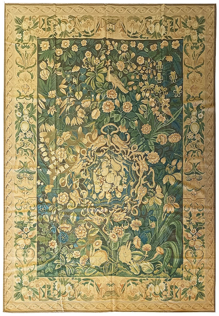 Handmade 9 x 12.2 Tropical Fruit Needlepoint Rug Forest Emerald Green (1 of 10)