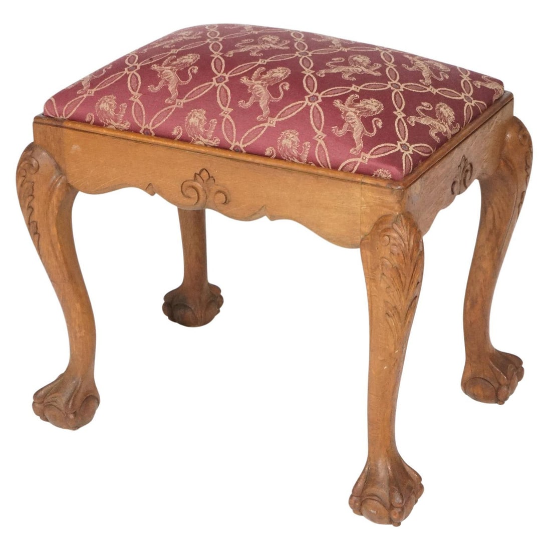 Chippendale Style Oak Upholstered Bench with Claw Feet 20th Century (1 of 8)
