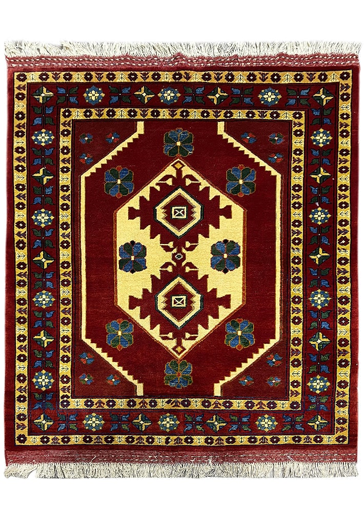 Handmade Kazak Square Rug 4' x 4.7' Vibrant Design (1 of 8)
