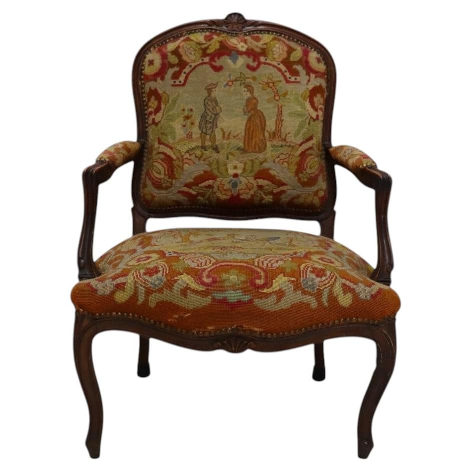 Antique Walnut Armchair with Original Tapestry Upholstery Louis XV Style c1890 (1 of 18)