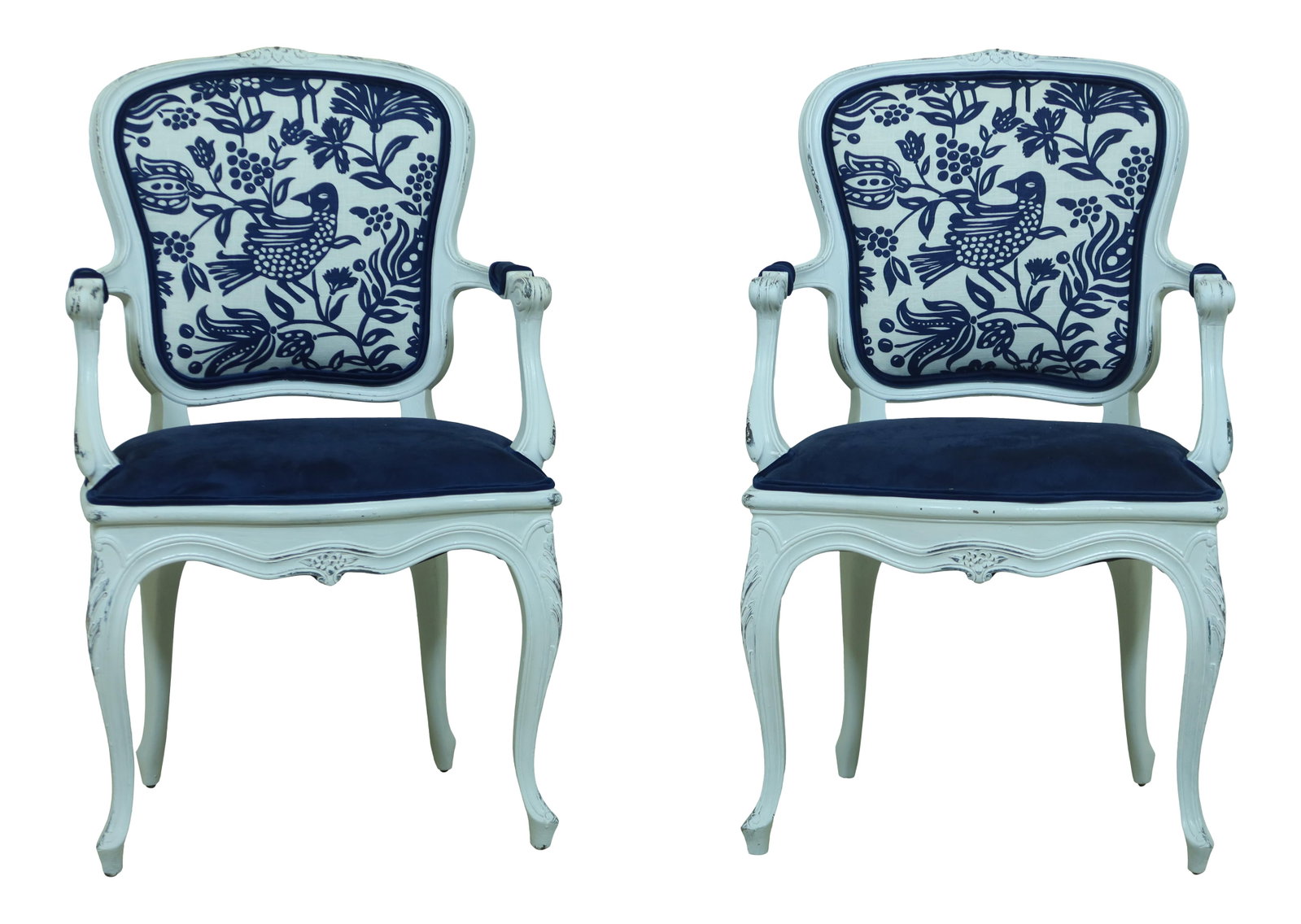 Vintage French Style Blue Dove Upholstered Armchairs Pair (1 of 10)
