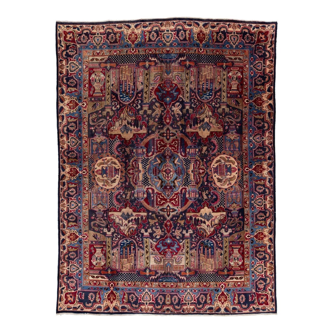 1940s Handmade Kashmar Persian Wool Rug 9'7 x 13'1 Navy Blue: 1940s Handmade Kashmar Persian Wool Rug 9'7 x 13'1 Navy Blue This exquisite 1940s Handmade Kashmar Persian rug showcases a rich navy blue field adorned with a vibrant allover motif, enhancing any spac