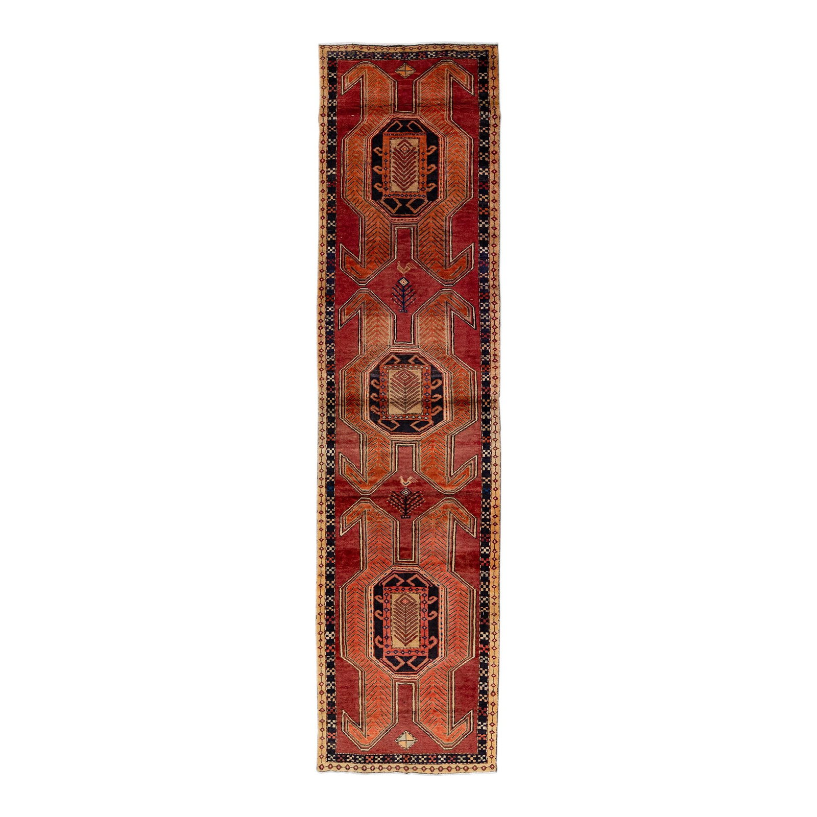 Vintage Handmade Persian Geometric Wool Runner Rug 3'0" x 11'01" (1 of 10)