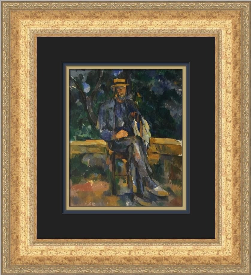 Paul Cezanne A Seated Man Custom Framed Art Print: Paul Cezanne A Seated Man Custom Framed Art Print This stunning custom framed print features Paul Cezanne's 'A Seated Man', beautifully presented in a 2 1/2" gold antique frame. The artwork is a strik