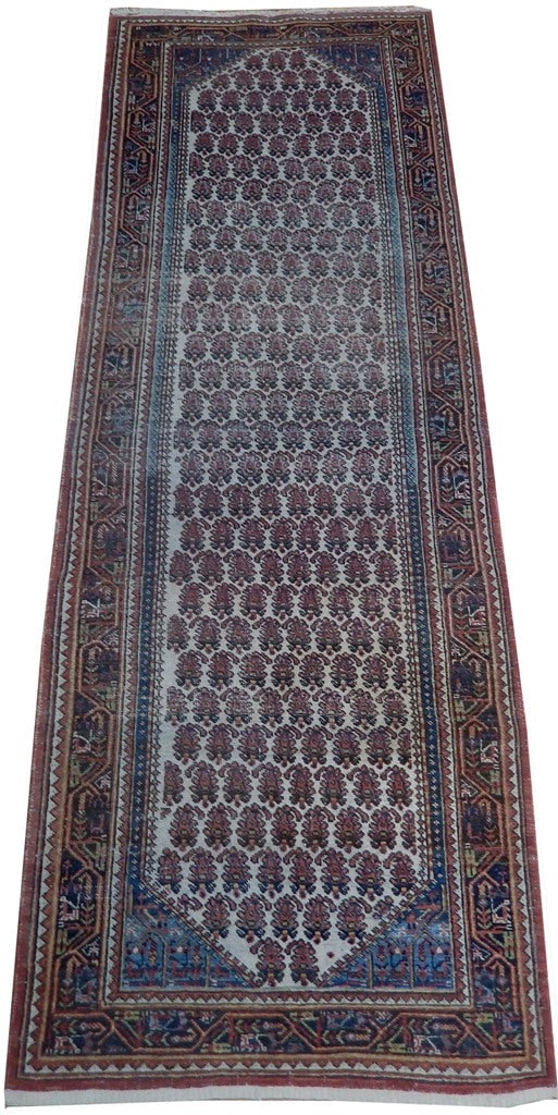 Ivory Antique Persian Hand-knotted Runner 3.4 x 9.10 Area Rug (1 of 6)