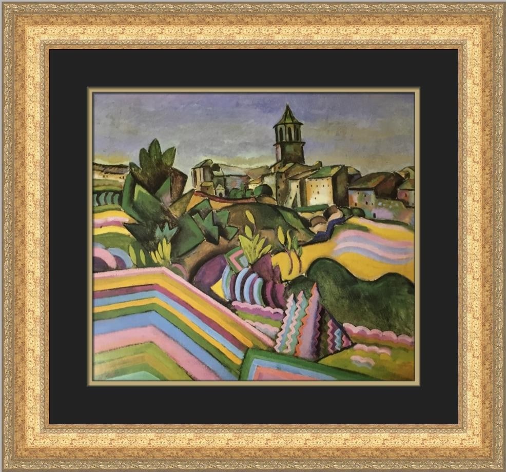 Custom Framed Joan Miro Prades the Village Offset Lithograph Print: Custom Framed Joan Miro Prades the Village Offset Lithograph Print Custom framed open edition print titled Prades the Village by Joan Miro. The piece is matted and framed, with a landscape orientation