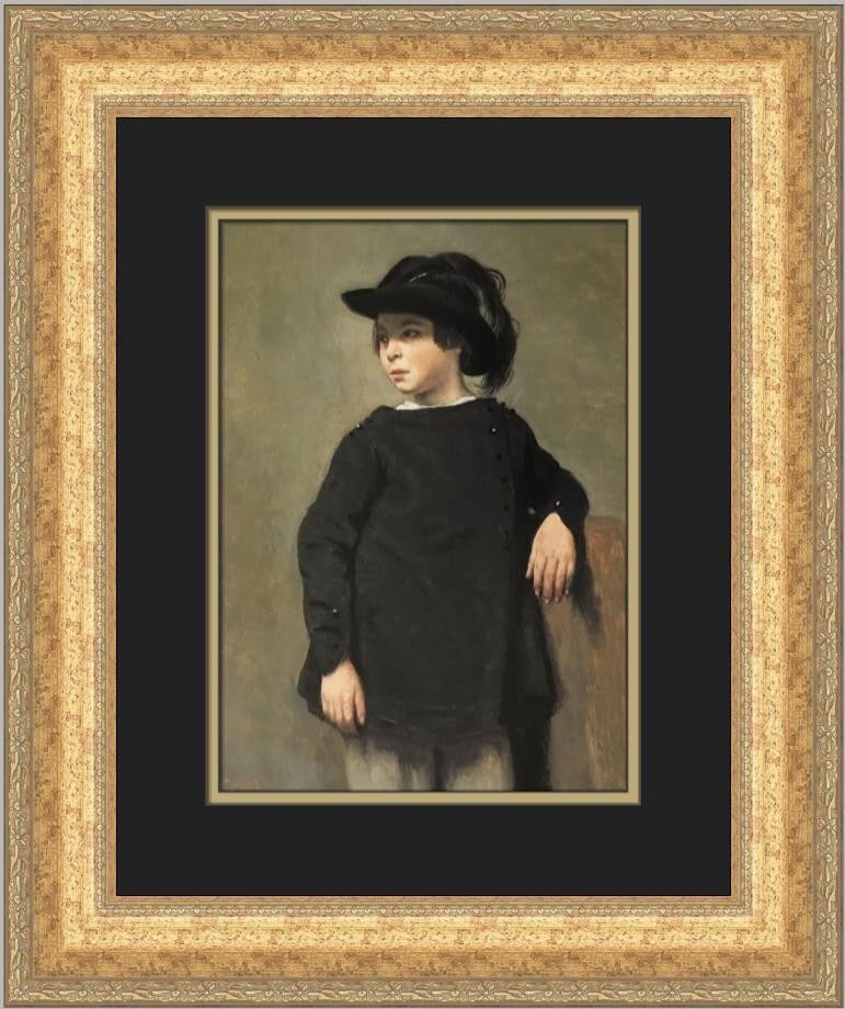 Camile Corot Portrait of A Child Custom Framed Print 20 x 17 with Gold Antique Frame: Camile Corot Portrait of A Child Custom Framed Print 20 x 17 with Gold Antique Frame This stunning custom framed print titled "Portrait of A Child" by artist Camile Corot is a beautiful representation
