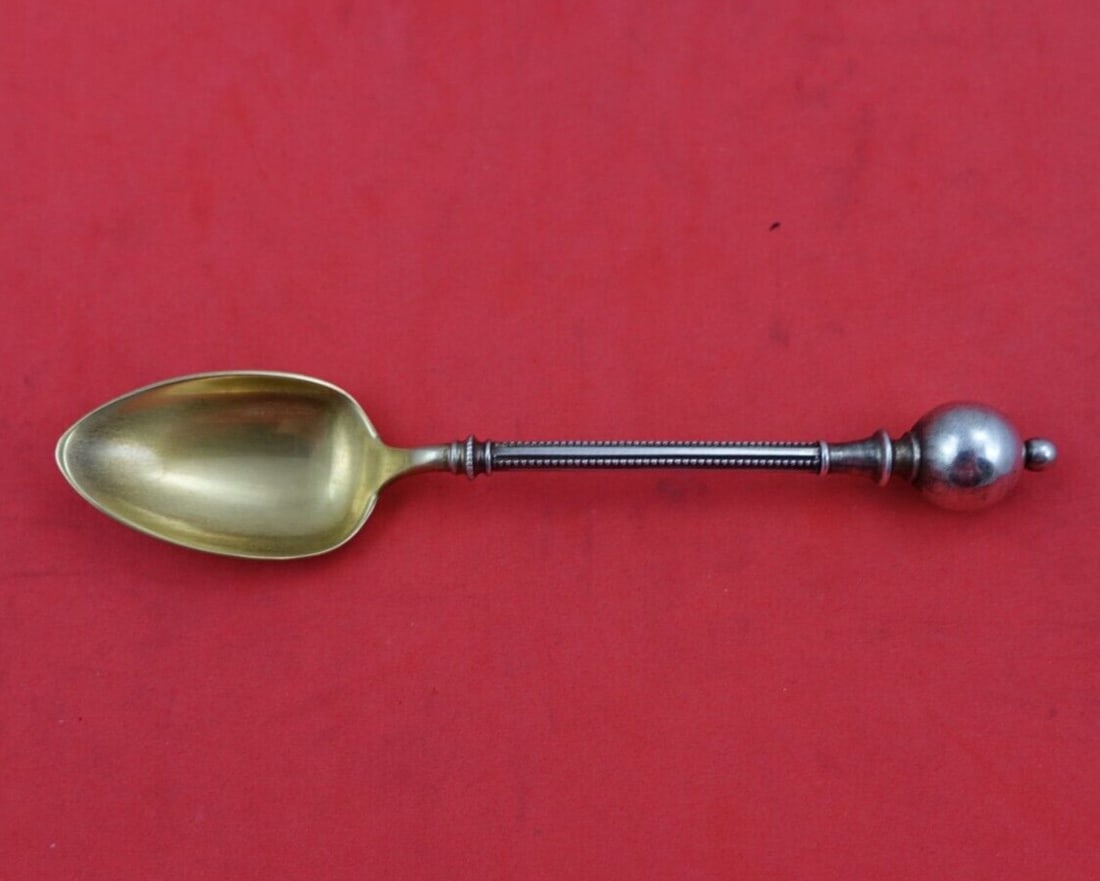 George Sharp Ball End Sterling Silver Demitasse Spoon Gold Wash 4 3/4" (1 of 3)