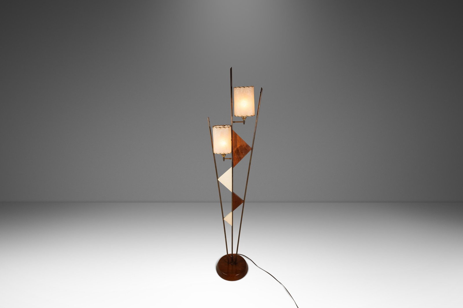 Custom Walnut and Brass Geometric Floor Lamp Atomic Era USA Circa 1950s (1 of 17)