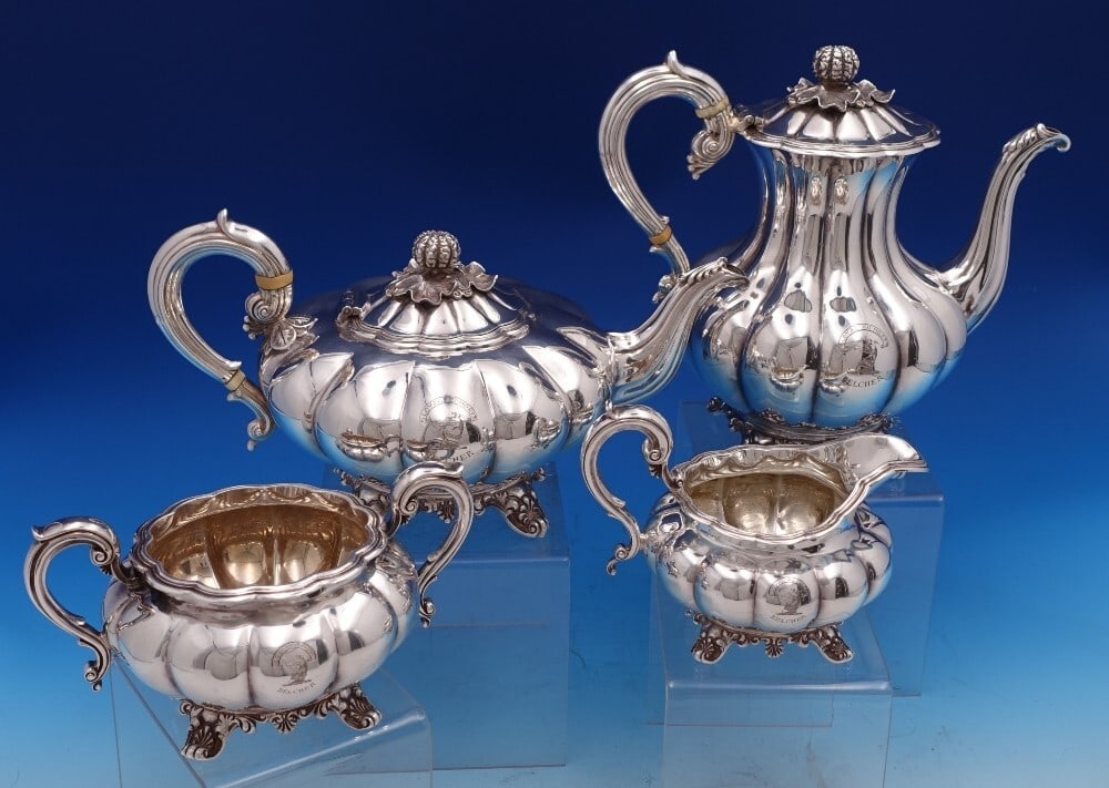 CJ Vander 4-Piece Sterling Silver Tea Set London 1979 Melon Design (1 of 18)