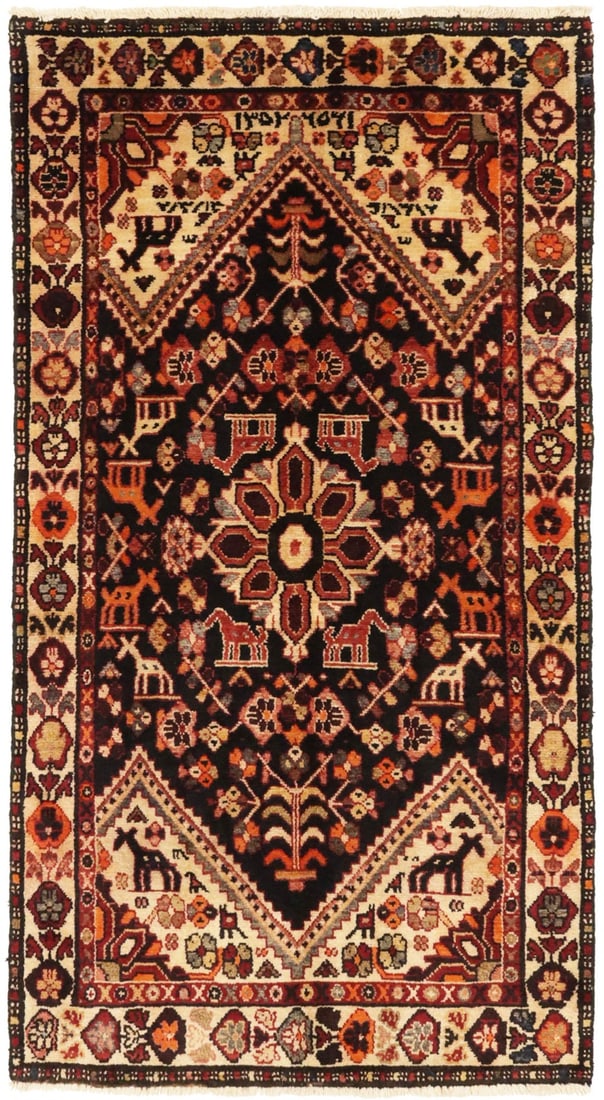 Hand-Knotted Wool Pictorial Tribal Area Rug 3'5 x 6'5 Vintage Western Asia: Hand-Knotted Wool Pictorial Tribal Area Rug 3'5 x 6'5 Vintage Western Asia This vintage handmade Oriental rug features a striking pictorial tribal design in a rectangular shape. Crafted in Western Asi
