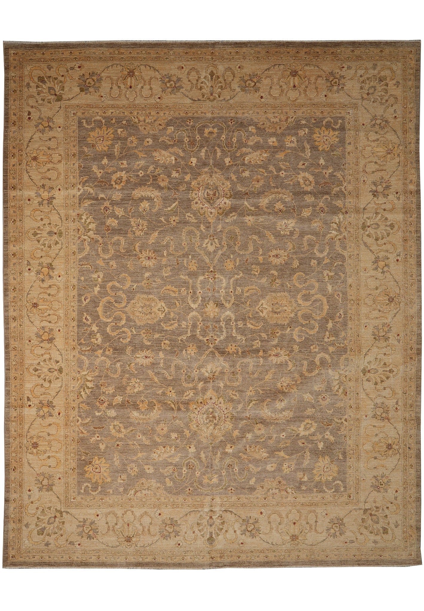 11.8 x 14.6 Handmade Chobi Zigler Rug Natural Wool Neutral Light Brown: 11.8 x 14.6 Handmade Chobi Zigler Rug Natural Wool Neutral Light Brown Free continental US Shipping This 11.8 x 14.6 ft handmade Chobi Zigler rug is crafted from high-quality natural wool and features
