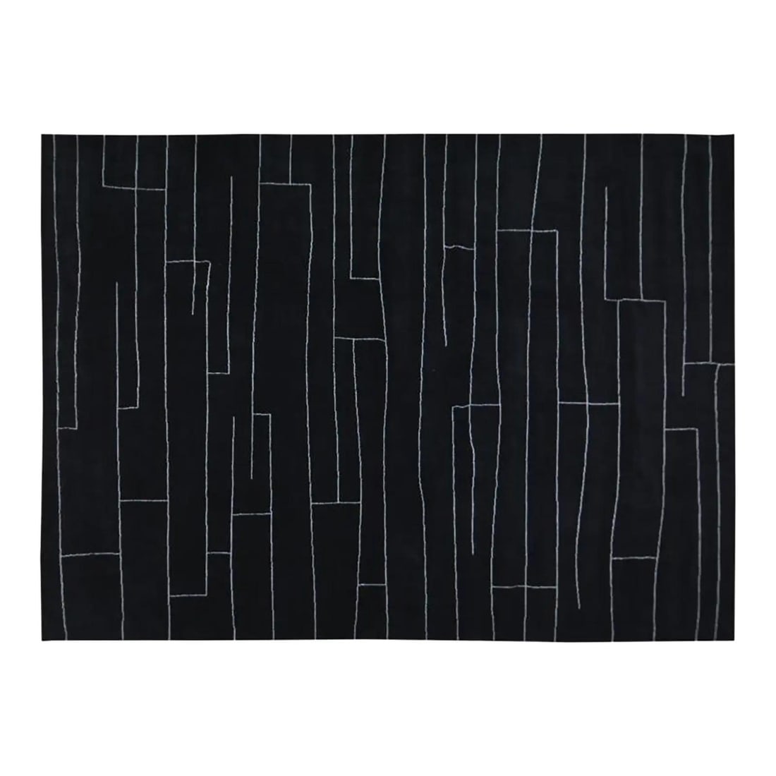 10'1 x 14' Wool Area Rug with Moroccan Abstract Pattern: 10'1 x 14' Wool Area Rug with Moroccan Abstract Pattern This Moroccan hand knotted wool rug features an abstract design in black. Crafted from wool, it offers a unique artistic touch and adds warmth t