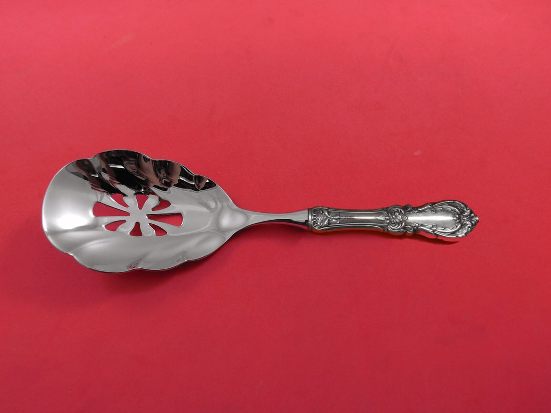 Reed & Barton Burgundy Sterling Silver Vegetable Spoon 10 Inch Pierced Bowl (1 of 3)