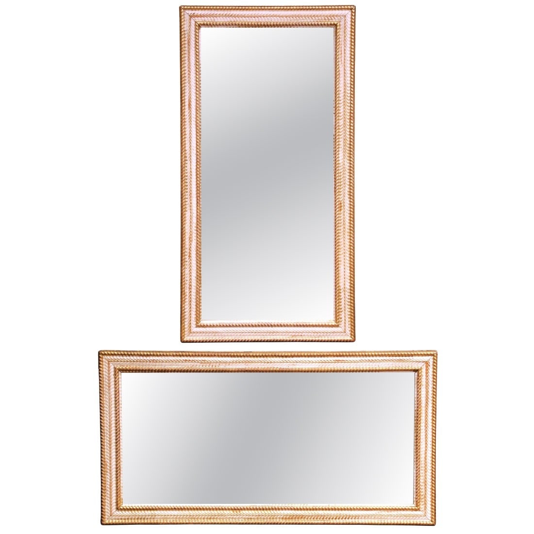 French Louis XVI Revival Giltwood Mercury Glass Wall Mirror 57 x 30 in: French Louis XVI Revival Giltwood Mercury Glass Wall Mirror 57 x 30 in This antique French wall mirror, crafted circa 1870, showcases the refined elegance of the Louis XVI Revival style. The rectangul
