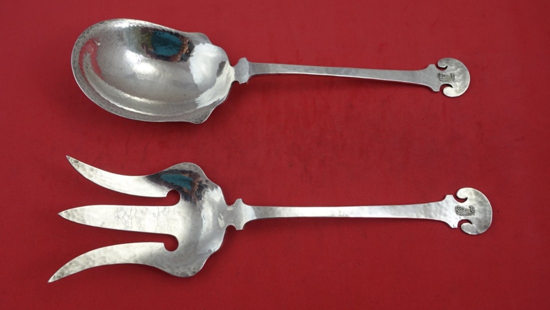 Shreve Sterling Silver Fourteenth Century Salad Serving Set 10 1/8" Monogrammed T (1 of 2)