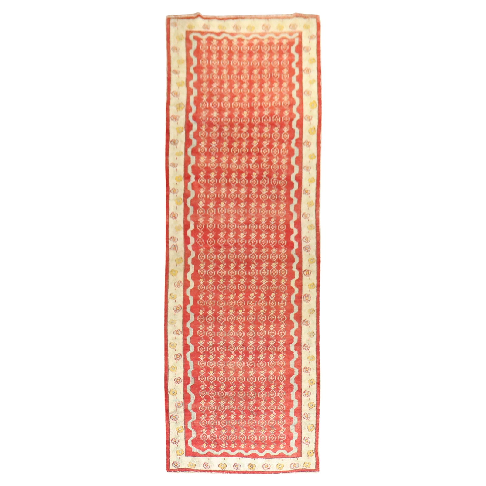 Antique Turkish Ghiordes Runner Wool Hand-Knotted Art Nouveau 42 x 138 in: Antique Turkish Ghiordes Runner Wool Hand-Knotted Art Nouveau 42 x 138 in Discover the vibrant charm of this Antique Turkish Ghiordes Runner, a stunning piece from the early 20th century, circa 1910. 