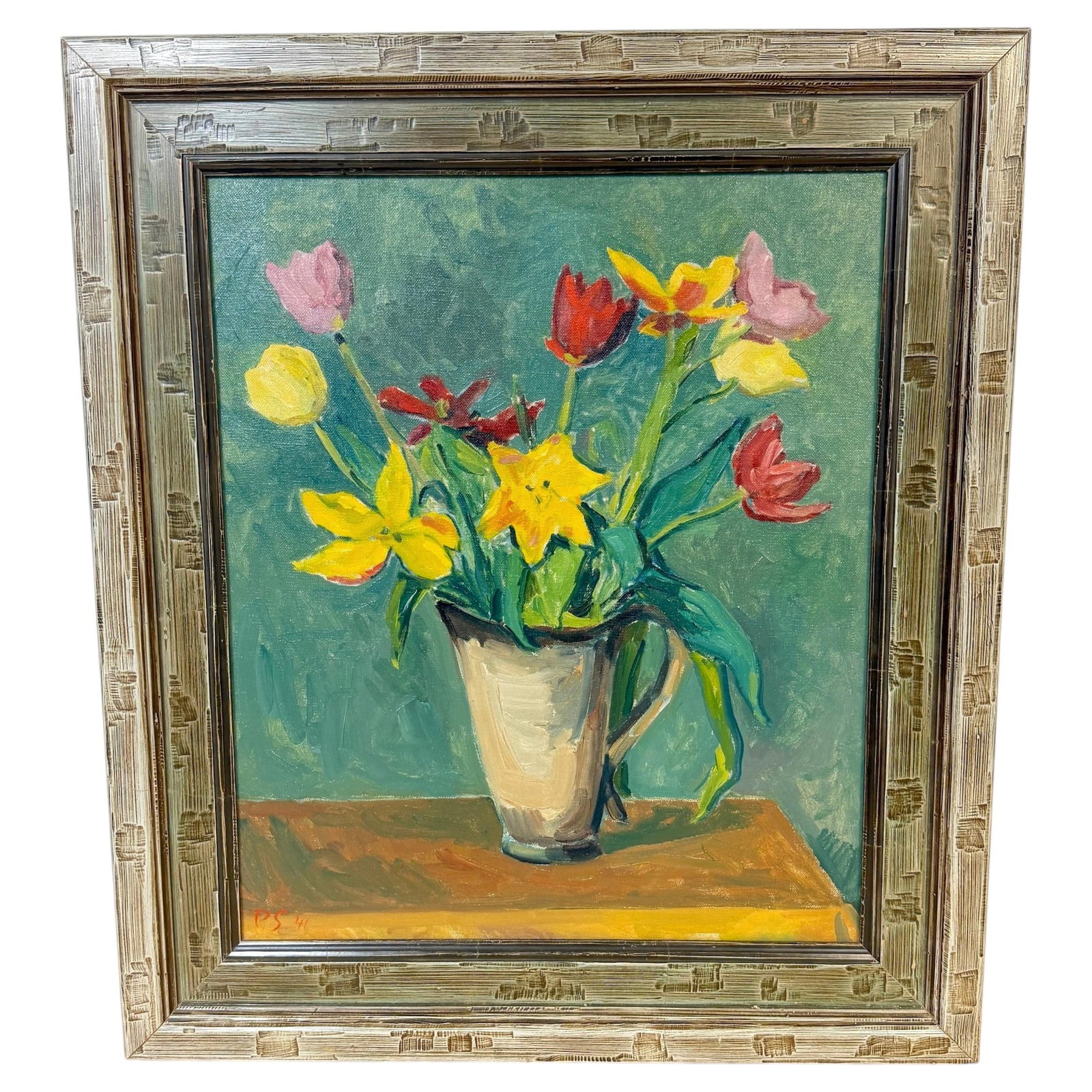 Signed PS 41 Oil on Canvas Spring Floral Still Life 22.5 x 27.5 (1 of 15)