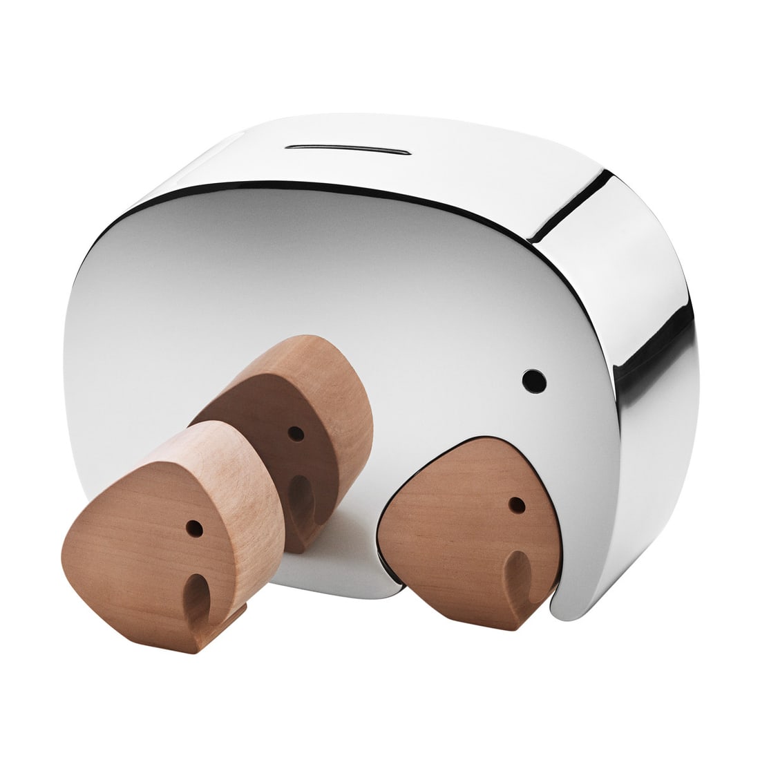 Georg Jensen MONEYPHANT Twins Money Bank Stainless Steel Oak: Georg Jensen MONEYPHANT Twins Money Bank Stainless Steel Oak Introducing the Georg Jensen Stainless Steel MONEYPHANT with Twins Money Bank, a delightful addition to any child's collection. Designed by