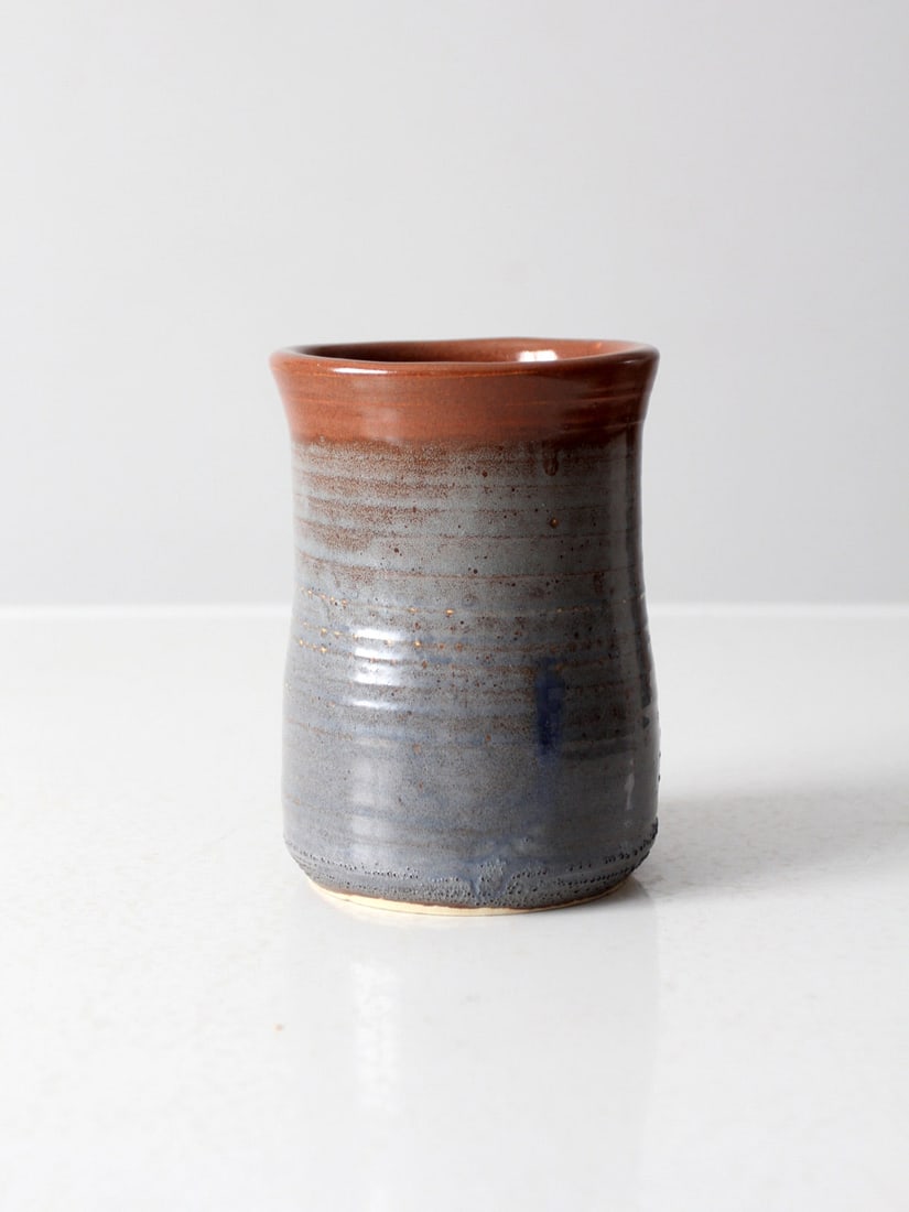John Graves Vintage Studio Pottery Vase 1990 Gray Blue Accent (1 of 7)