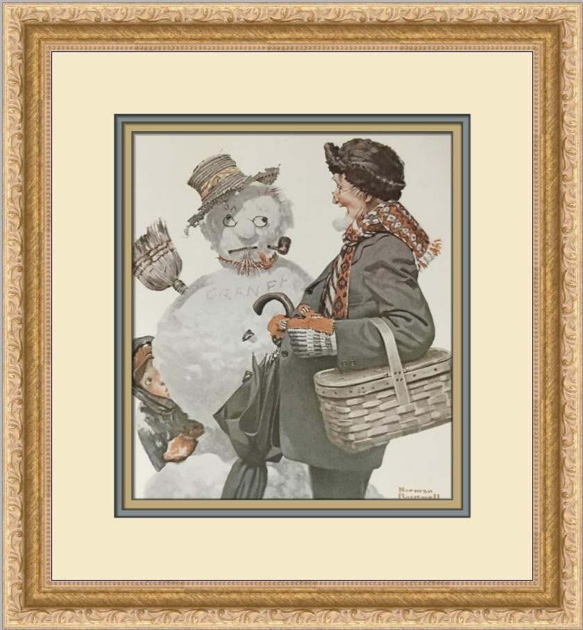 Norman Rockwell Grandfather and Snowman Custom Framed Print 1993 (1 of 2)