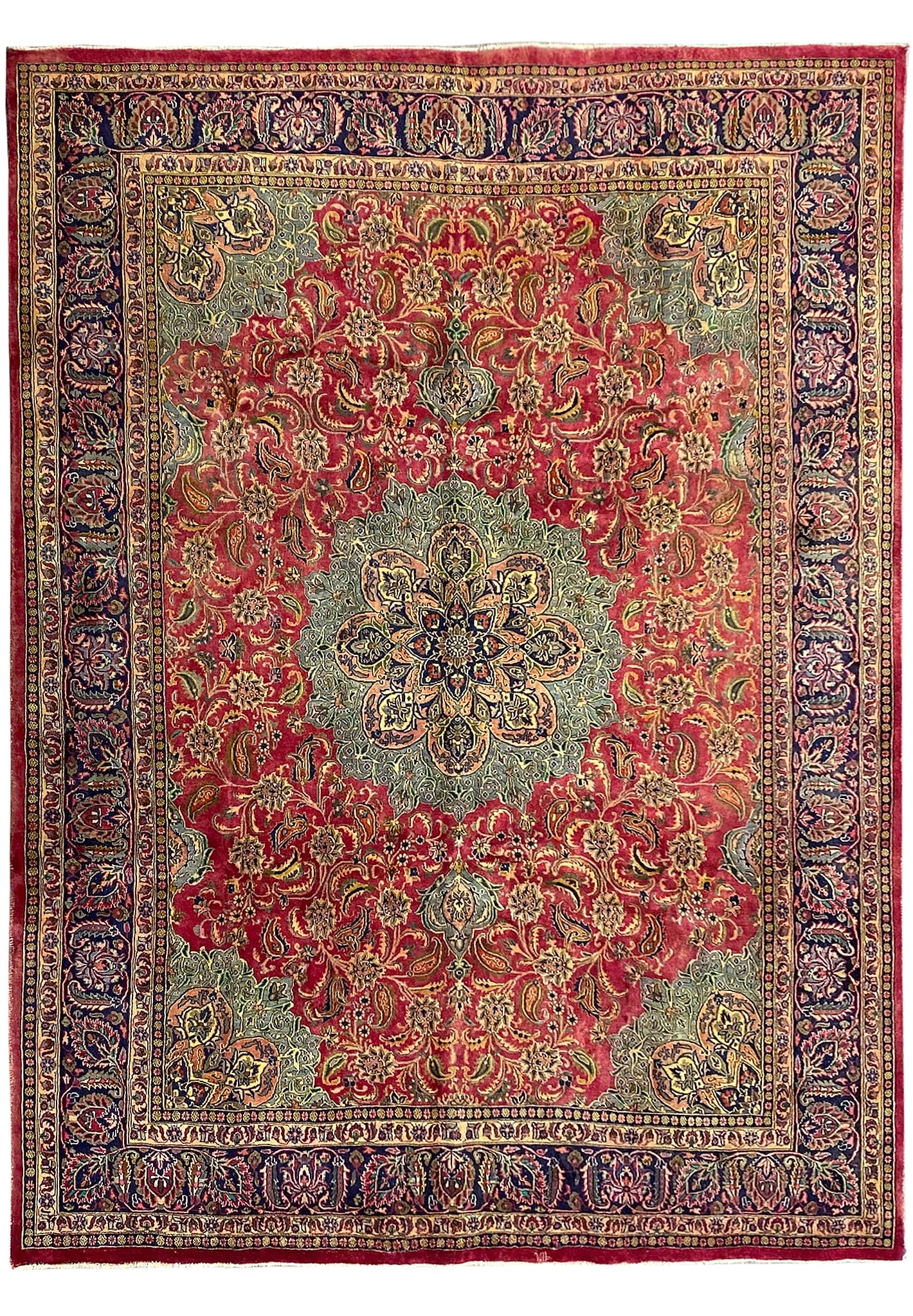 10 x 13.3 Hand Knotted Persian Traditional Wool Rug Red Green: 10 x 13.3 Hand Knotted Persian Traditional Wool Rug Red Green Free continental US Shipping This large Persian traditional rug features a classic hand-knotted construction in red and green with a tradi