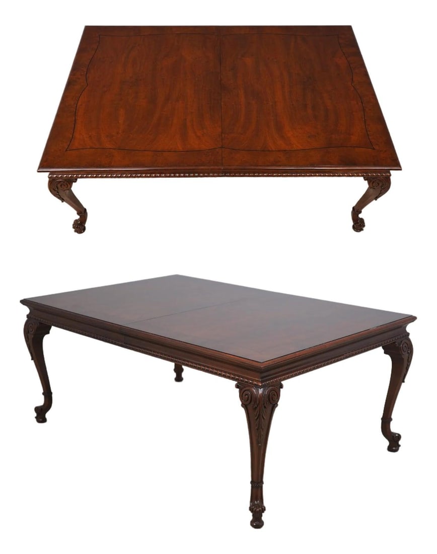 Karges Walnut French Louis XV Dining Table with 3 Leaves: Karges Walnut French Louis XV Dining Table with 3 Leaves This French Louis XV style dining room table by Karges features fine carved details and high-quality walnut construction. The table has a high 