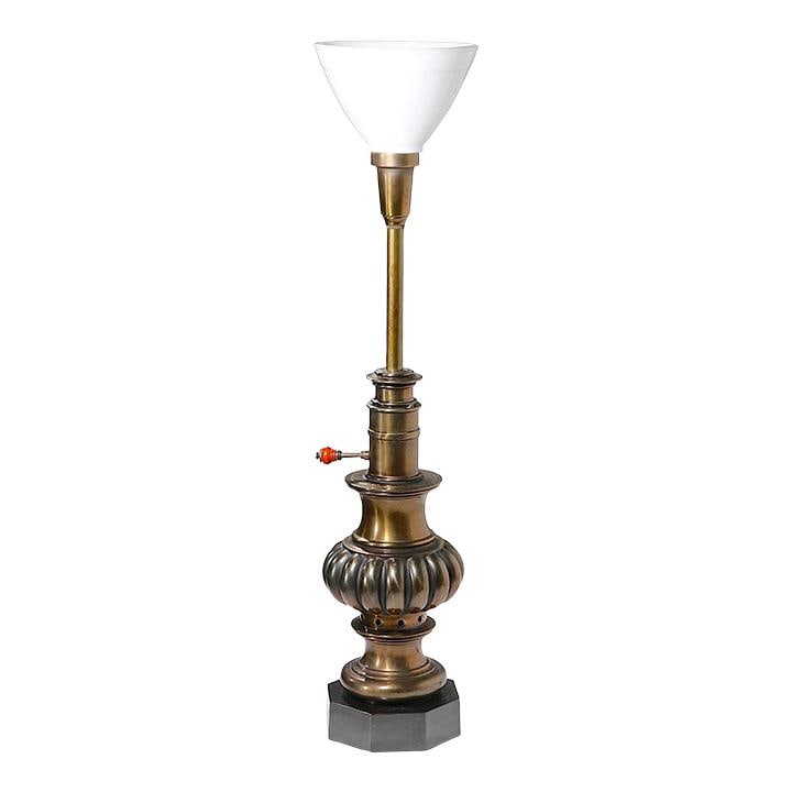Stiffel Brass Hollywood Regency Table Lamp with Glass Shade (1 of 10)