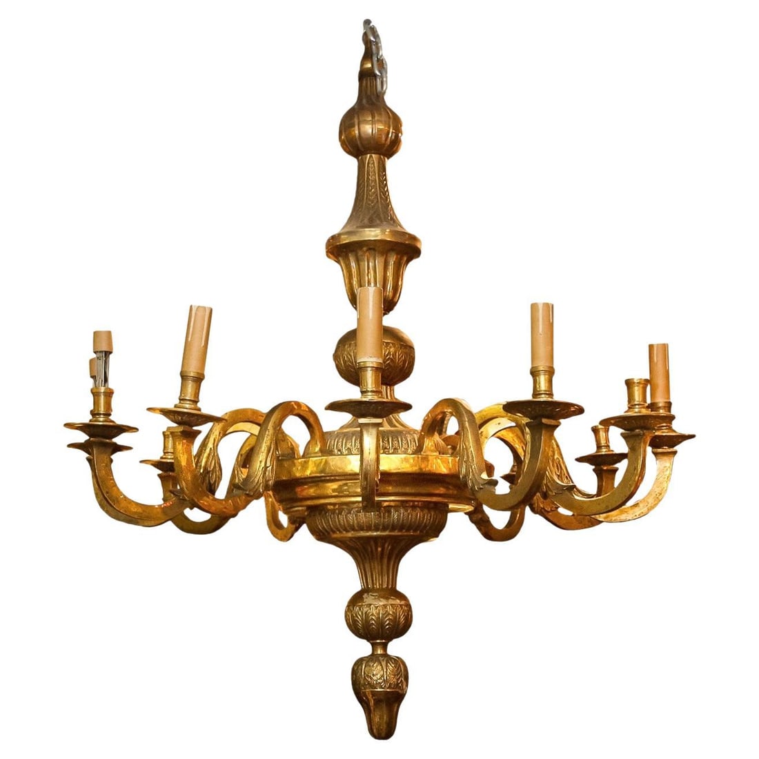 French Neoclassical 12-Light Gilt Bronze Chandelier 44 in x 50 in (1 of 6)