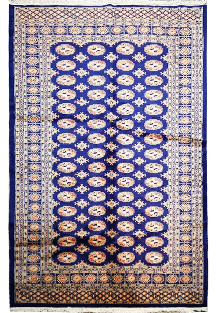 5 x 8 Navy Blue Bokara Hand-Knotted Area Rug Wool Craftsmanship: 5 x 8 Navy Blue Bokara Hand-Knotted Area Rug Wool Craftsmanship Free continental US Shipping Enhance your living space with this exquisite 5' x 8' Navy Blue New Classic Bokara Hand-Knotted Rug. Skillf