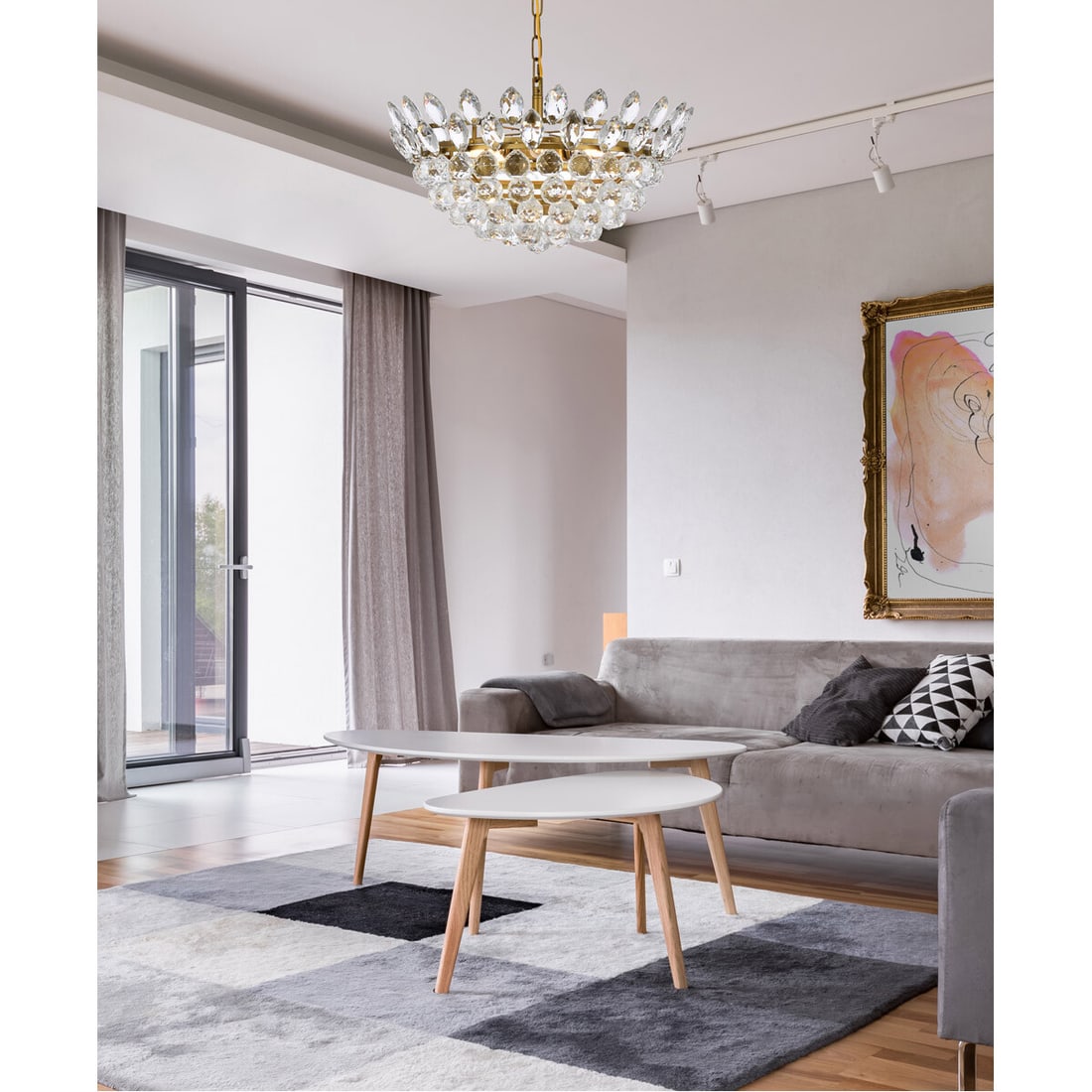 Emilia 5-Light Brass Crystal Pendant Chandelier 20 inch: Emilia 5-Light Brass Crystal Pendant Chandelier 20 inch This modern pendant chandelier features a striking combination of brass and clear finishes, highlighted by royal cut crystal accents. Designed f