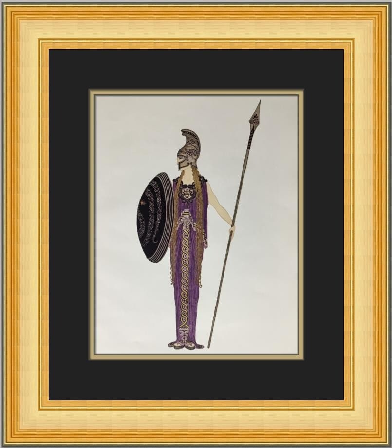 Erte Athena Art Deco Custom Framed Print 1979: Erte Athena Art Deco Custom Framed Print 1979 This stunning custom framed print titled 'Athena' by renowned artist Erte showcases the elegance of Art Deco style. Produced in 1979, it features a portra
