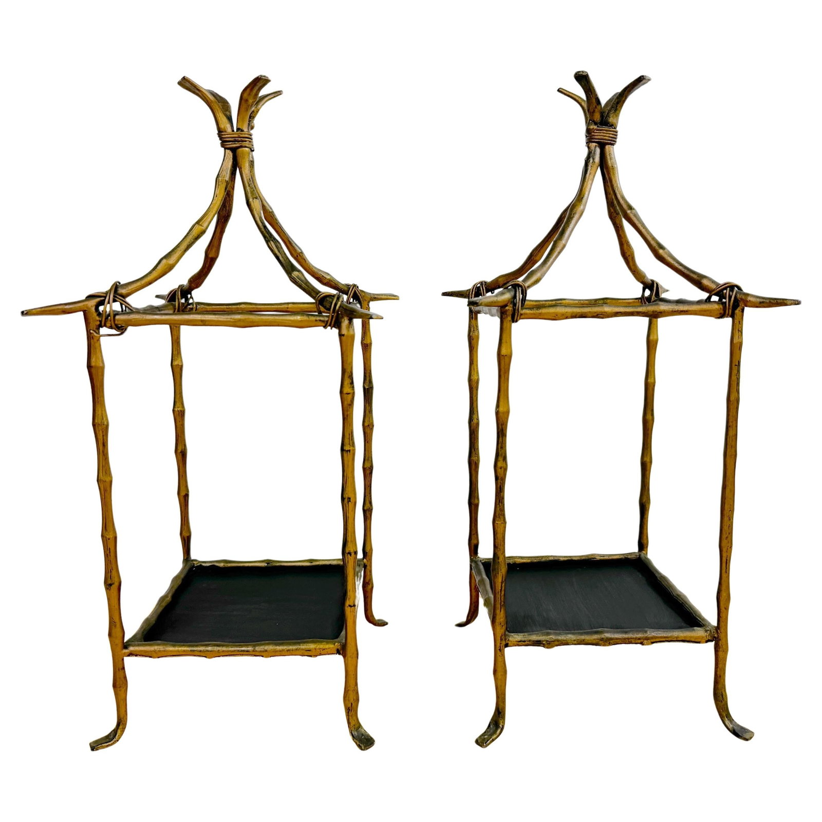 Set of 2 Faux Bamboo Gilt Pagoda Display Shelves Italy 1960s (1 of 9)