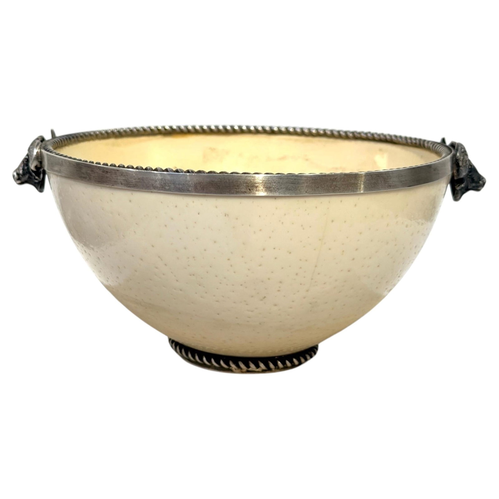 Sterling Silver Ostrich Egg Bowl by A. Kuger with Buffalo Head Handles (1 of 9)