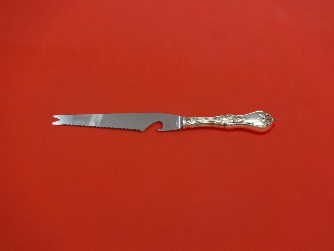 Whiting Violet Sterling Silver Hollow Handle Bar Knife 9 1/8": Whiting Violet Sterling Silver Hollow Handle Bar Knife 9 1/8" A custom-made Violet pattern bar knife by Whiting, featuring a sterling silver hollow handle with a stainless implement. It is monogrammed