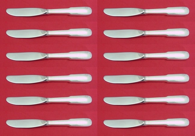 Gorham Old English Tipt Sterling Silver Butter Spreader Set 12 pcs: Gorham Old English Tipt Sterling Silver Butter Spreader Set 12 pcs Enhance your dining experience with this exquisite set of 12 butter spreaders in the Old English Tipt pattern by Gorham. Crafted from