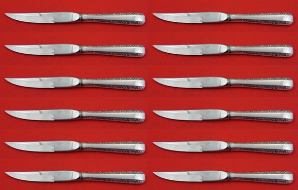 Set of 12 Towle Candlelight Sterling Silver Steak Knives 8 1/2: Set of 12 Towle Candlelight Sterling Silver Steak Knives 8 1/2 Candlelight by Towle sterling silver steak knife custom set of 12 pieces. These knives feature sterling silver hollow handles with stainl