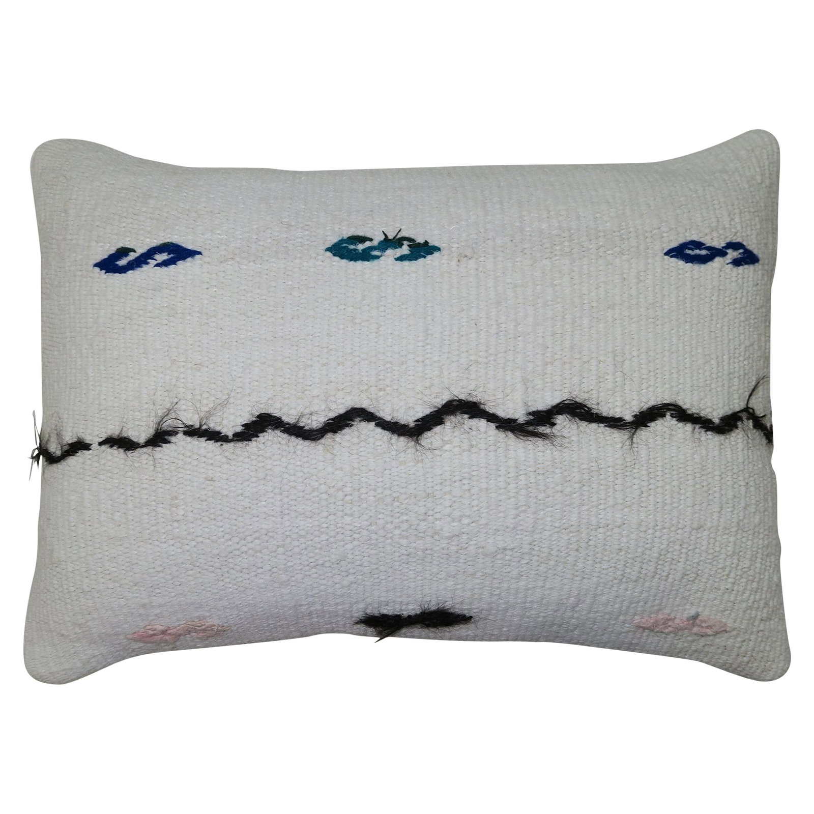 Industrial Turkish Kilim Wool Pillow White Black Blue Green Blush (1 of 4)