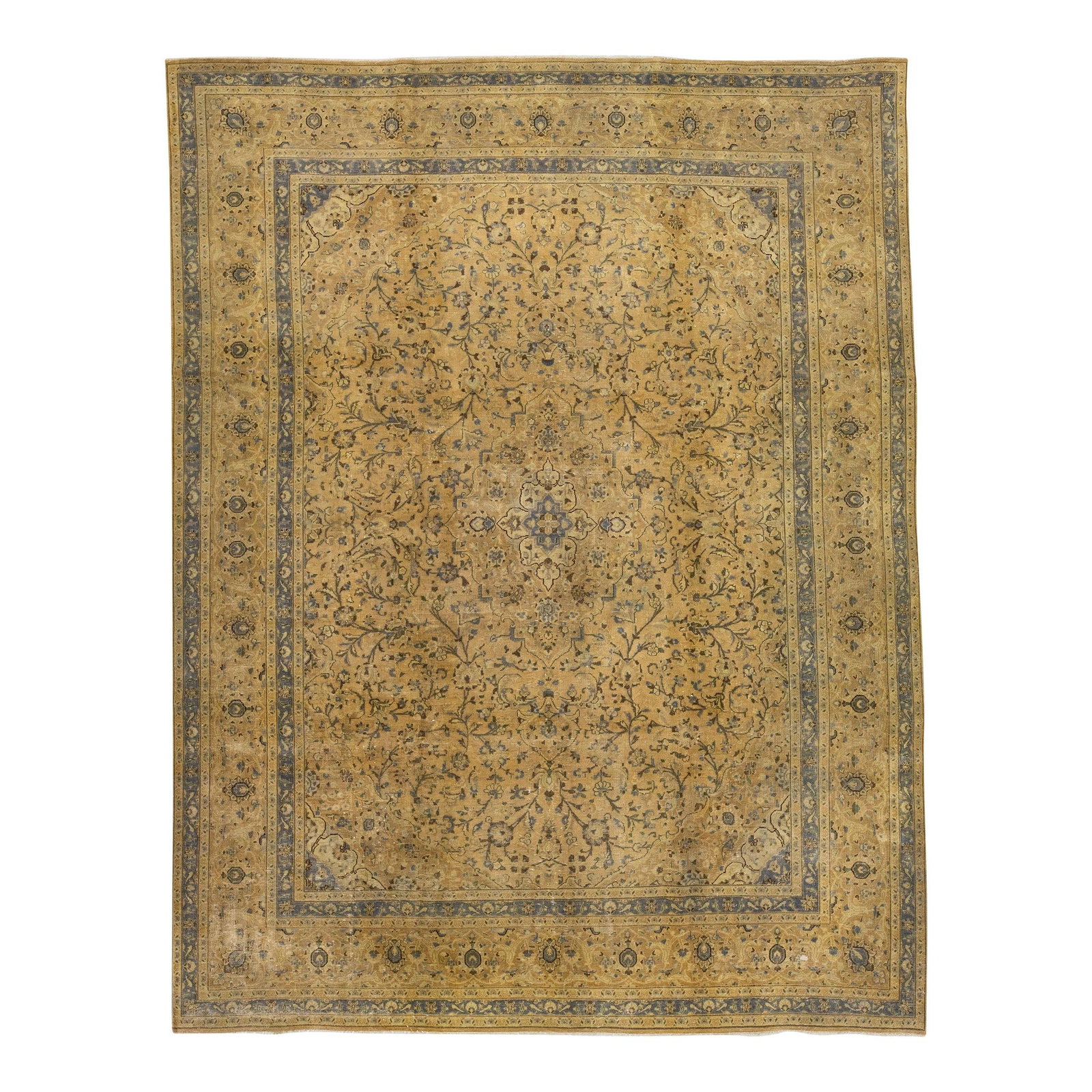 Vintage Persian Tabriz Handmade Wool Rug Ivory 9'7 x 12'5 Floral Design: Vintage Persian Tabriz Handmade Wool Rug Ivory 9'7 x 12'5 Floral Design This exquisite vintage Persian Tabriz rug showcases a stunning hand-knotted wool construction with a beautiful ivory field. The 