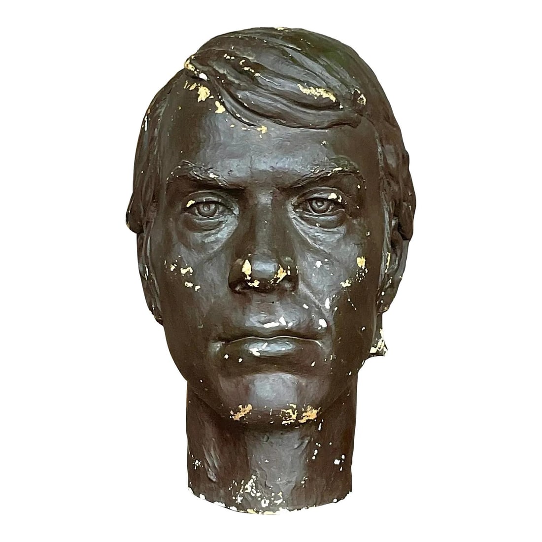 Vintage Boho Coffee Plaster Bust of Stylish Young Man: Vintage Boho Coffee Plaster Bust of Stylish Young Man This Vintage Boho Plaster Bust of a man showcases a stylish young figure with a handsome composition. The piece features a lovely patina, reflecti
