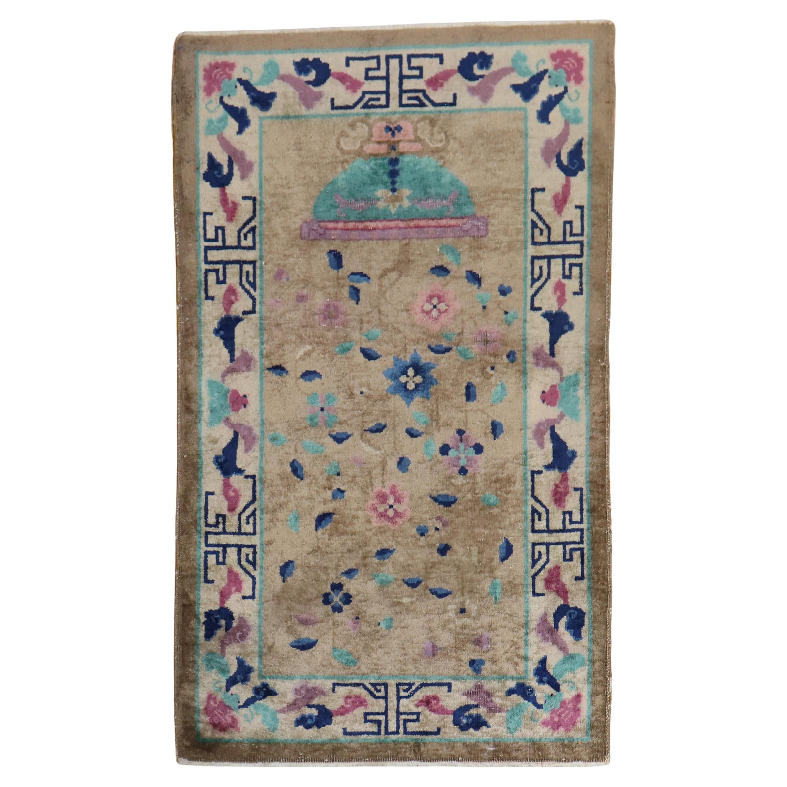1940s Brown Chinese Art Deco Wool Scatter Rug 2'11'' x 4'10'': 1940s Brown Chinese Art Deco Wool Scatter Rug 2'11'' x 4'10'' This exquisite Brown Chinese Art Deco Rug embodies the charm of the Arts and Crafts style, showcasing the artistry of the 1940s. Crafted f