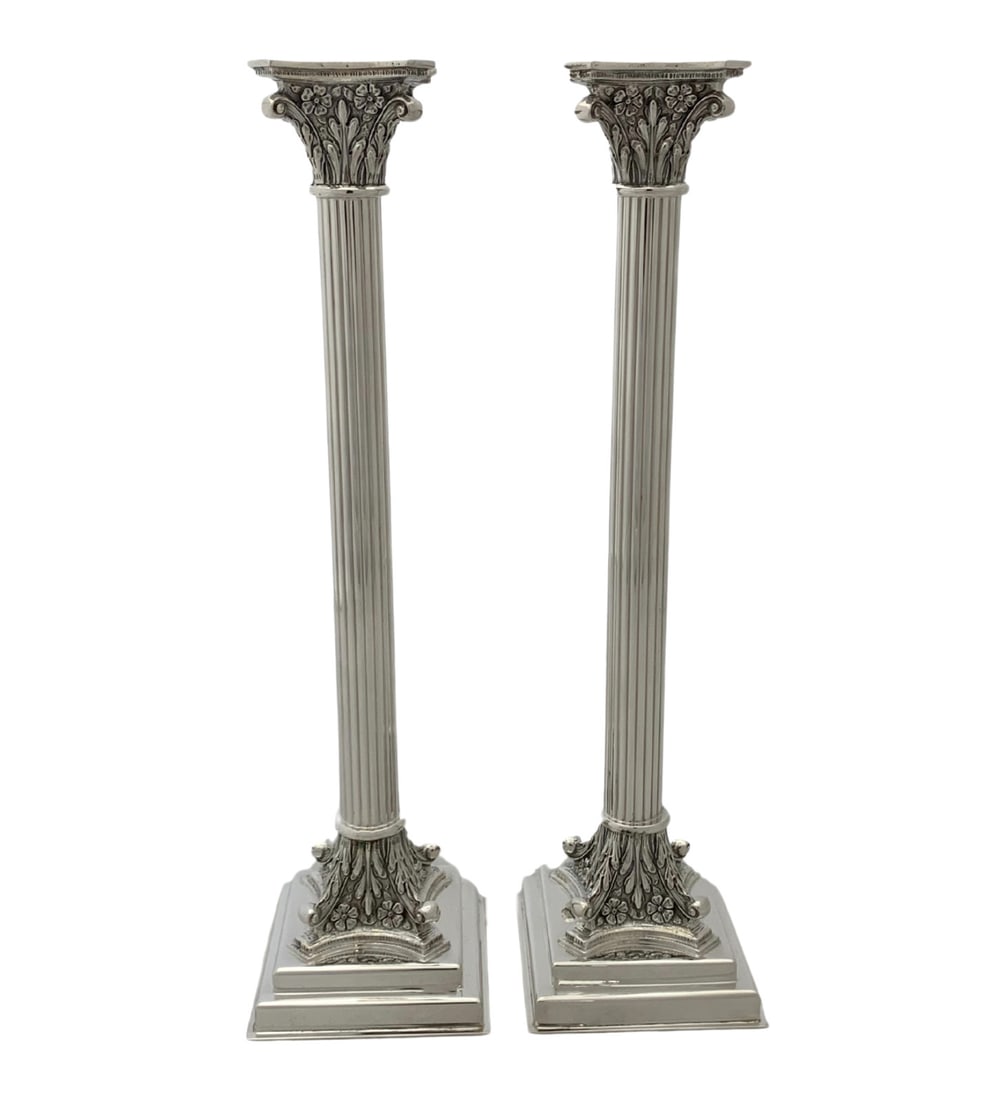 Italian 925 Sterling Silver Floral Column Candlesticks 14.50 inch (1 of 3)