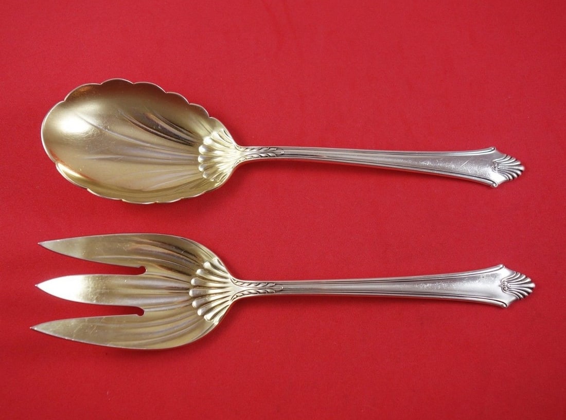 Gorham Edgemont Sterling Silver Salad Servers 2-Piece Gold Washed 9": Gorham Edgemont Sterling Silver Salad Servers 2-Piece Gold Washed 9" This exquisite 2-piece salad serving set from Gorham features the elegant Edgemont pattern, also known as Late Georgian. Crafted fr