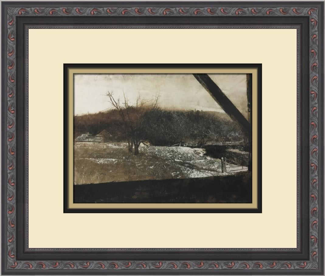Andrew Wyeth River Valley Custom Framed Print Landscape Art 1998: Andrew Wyeth River Valley Custom Framed Print Landscape Art 1998 Experience the beauty of Andrew Wyeth's artistry with this custom framed print titled "River Valley." This medium-sized artwork showcas
