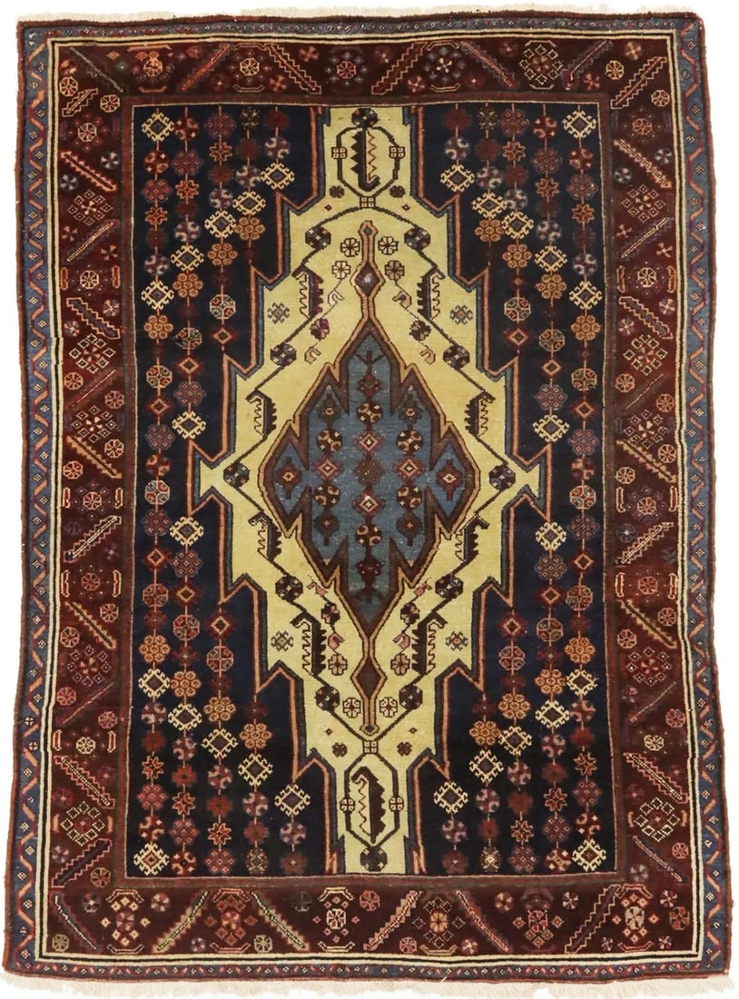 Vintage 4'1 x 6'7 Handmade Wool Geometric Tribal Oriental Rug (1 of 17)