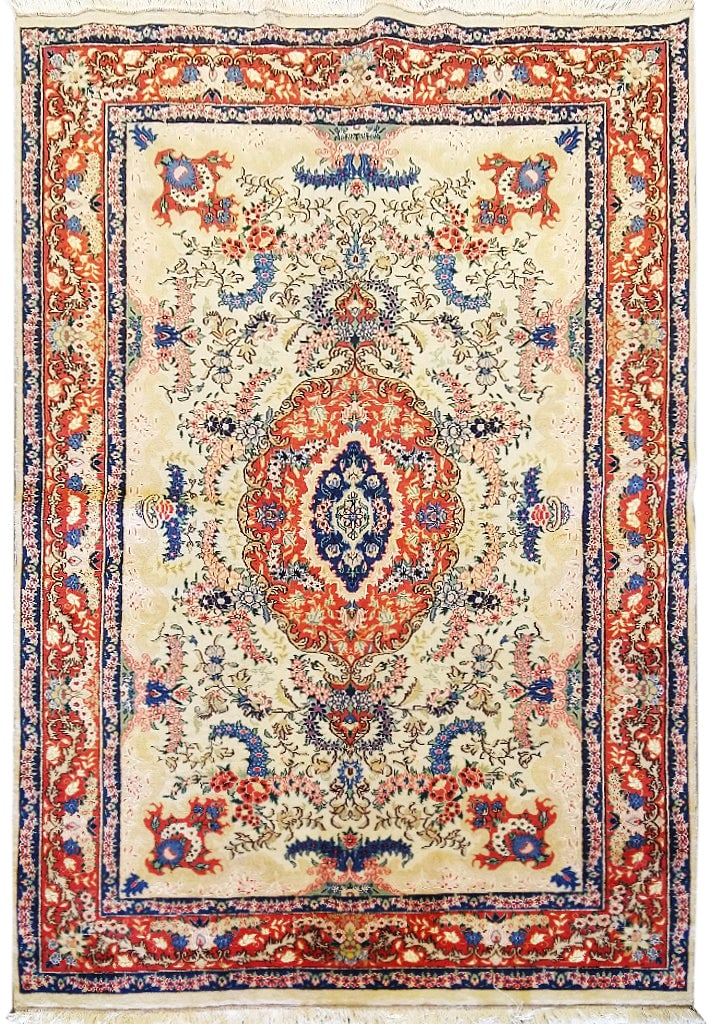 Authentic Persian Tabriz Area Rug 5 x 8 Hand Knotted Wool Silk: Authentic Persian Tabriz Area Rug 5 x 8 Hand Knotted Wool Silk Free continental US Shipping Experience the timeless elegance of our 5' x 8' Fine Persian Tabriz Rug, expertly crafted from a luxurious b